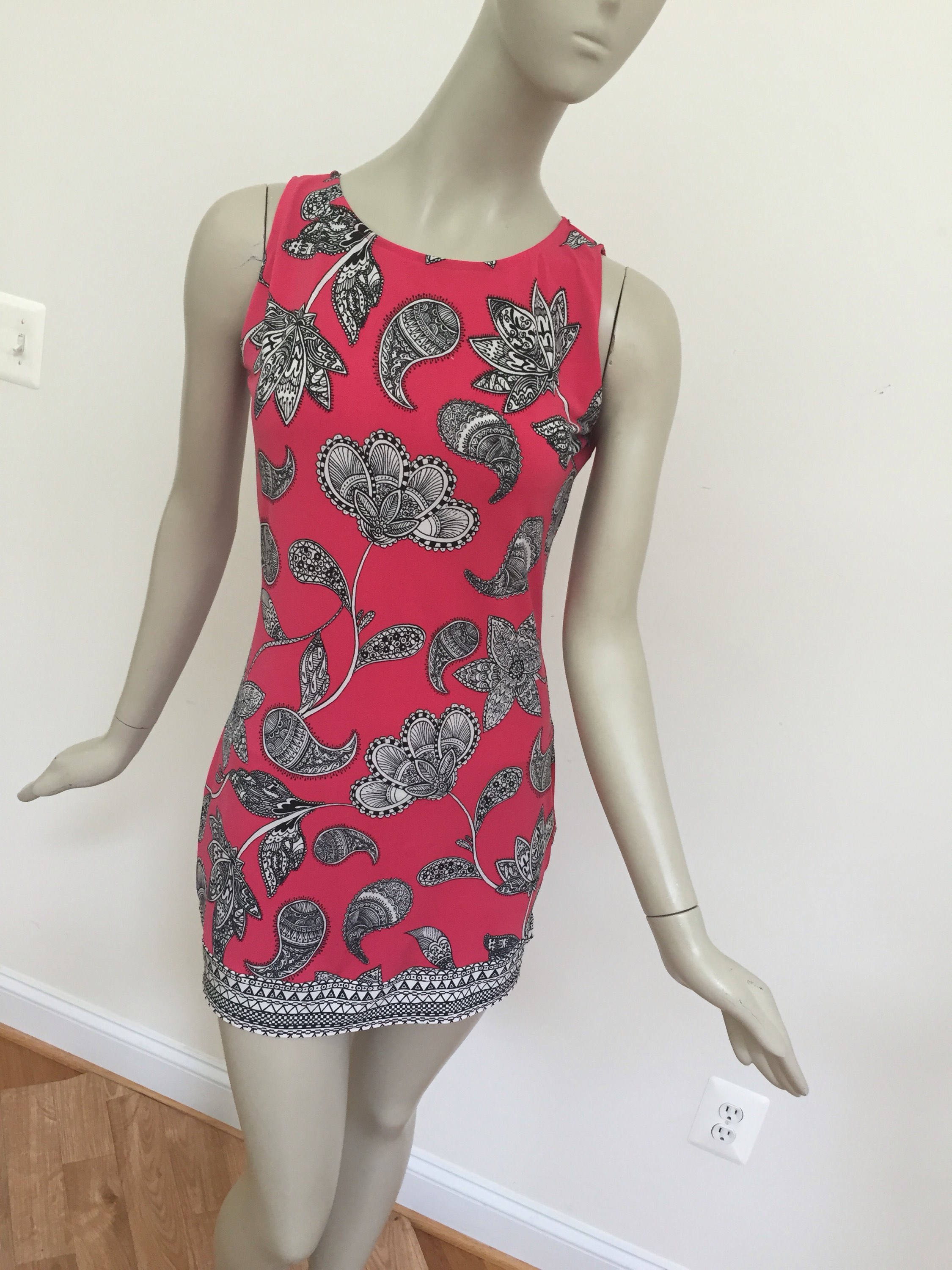 Geranium Floral Mini Dress. Dark Pink Multi Summer Dress. Sleeveless ...