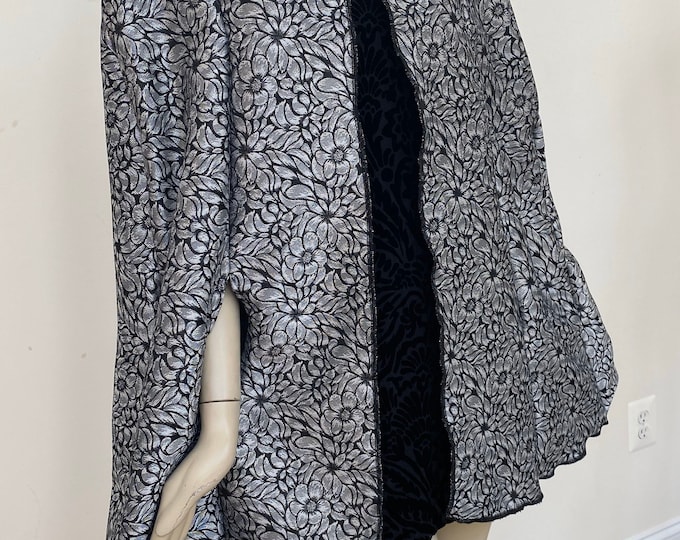 Silver and Black Jacquard Dress Cape. Jacquard Cape and Velvet Dress Set.