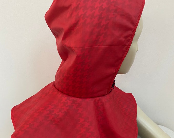 Reversible Little Red Rain Hood with Houndstooth Lining. Women's True Red Vintage Inspired Rain Hats and Fancy Covers. Custom Sizes S-L.