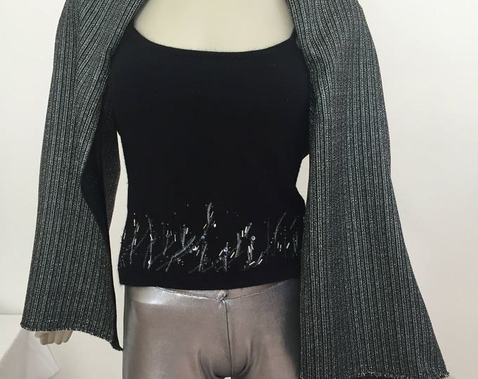 Black and Silver Glitter Shoulder Shrug. Women's Light Reflections Elegant Evening Scarf. Sparkling Holiday Accessories