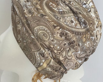 Woman's Brown Paisley Turban Hat. Elegant Turban in Shimmery Stretch Fabric. One Standard Size for Women. Special Gift for Her