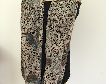 Woman's Brown Black Blue Red and Gold Leopard Print Infinity Loop Scarf