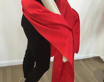 Extra Long Elegant Red Wrap Scarf. Bright Red Polished Rayon Scarf. Formal Wraps and Scarves.