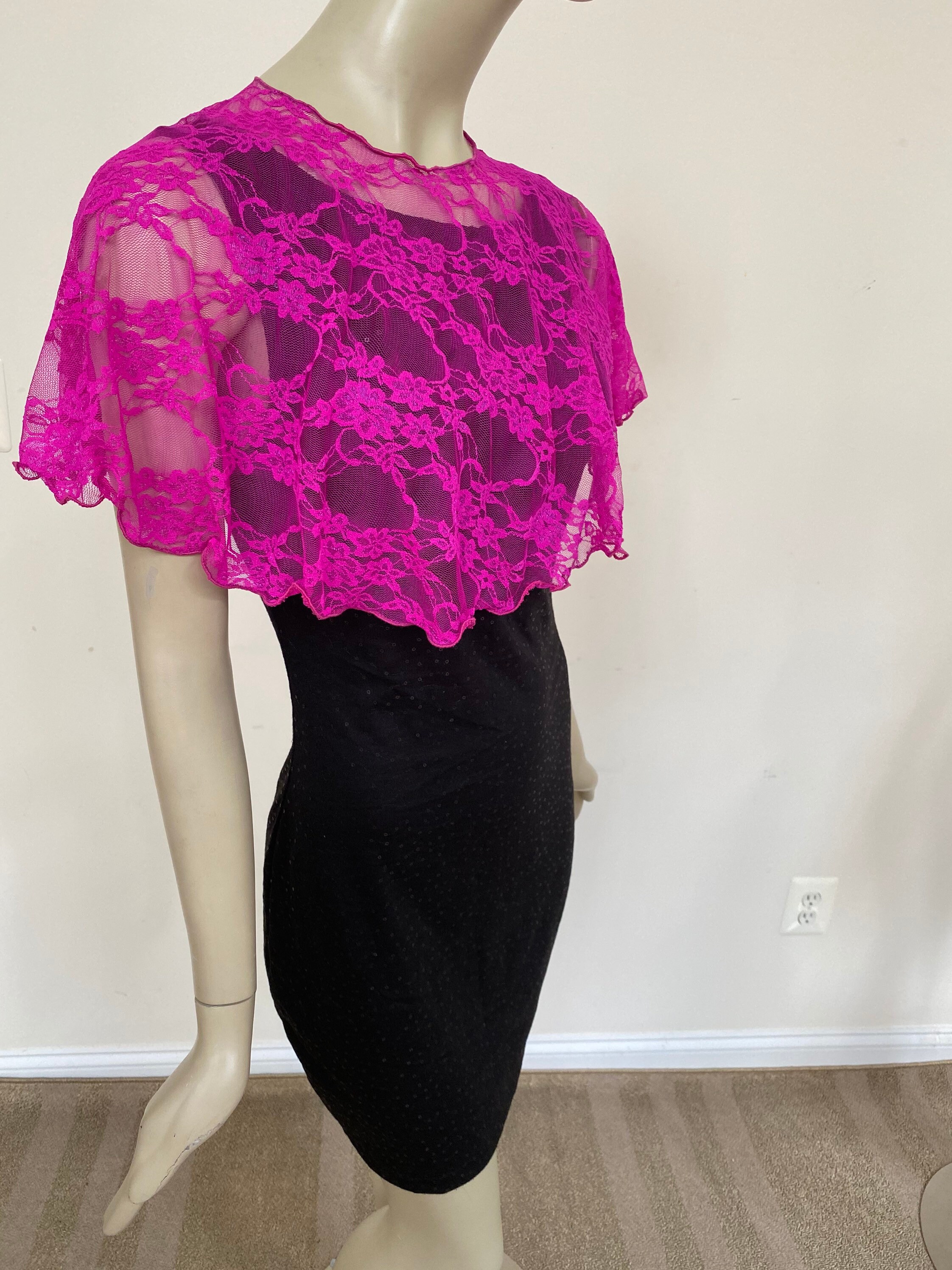 Bright Pink Lace Flared Mini Cape. Women s Hot Pink Sheer Lace Top. Bridal Shrug. Bridesmaid Gifts. Women s Top Covers. Etsy Canada