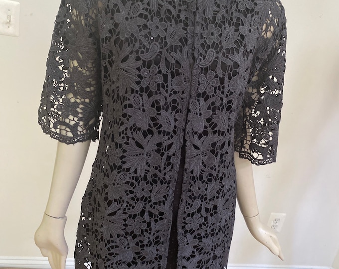 Heather Gray French Guipure Lace Jacket. Women's Floral Lace Jacket. Elegant Wedding Jackets with Half Sleeves. Fine Layering Pieces.