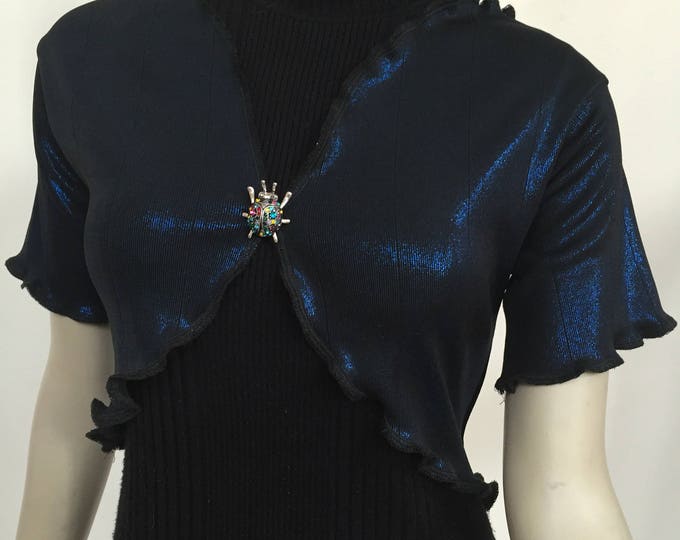 Royal Blue Lurex Shrug. Women's Elegant Evening Shrug. Iridescent Glittery Tops. Formal Sparkly Bolero Jacket. Gifts for Her.