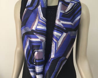 Royal Blue Silk Infinity Scarf. Women's Genuine Silk Circle Scarf. Italian Silk Loop Scarf. Silk Infiniti Scarves.