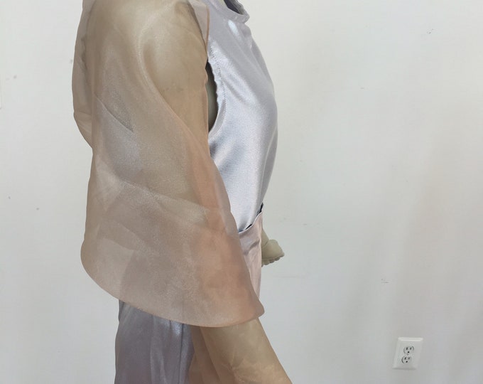 Beige Organza Shrug Scarf. Women's Sheer Natural Tone Wrap Scarf. Elegant Shimmery Nude Wraps.