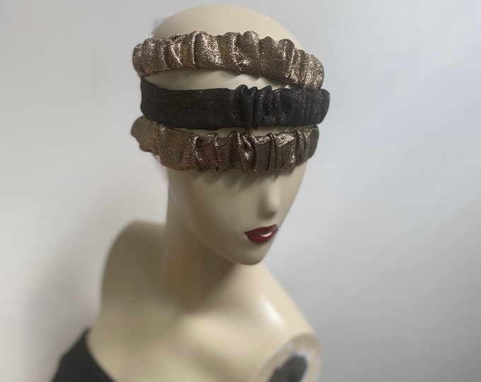 Mix n match Gold Tone Head Bands. Multi-use Handmade Hair Scrunchies and Wristbands. Sparkly Gold Hair Band. One Standard Size.