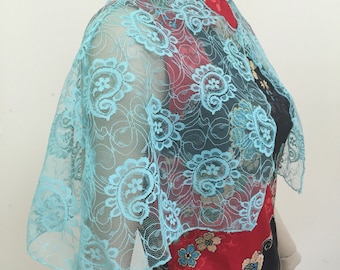 Turquoise Paisley Lace Cape. Aqua Blue Sheer Lace Mini Shrugs, Capelettes and Tops. One Size.