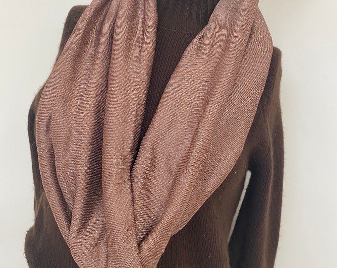 Rose Gold and Silver Glitter Infinity Scarf. Sparkly Circle Scarves. Tea Rose and Knit Infiniti Loop Scarves.