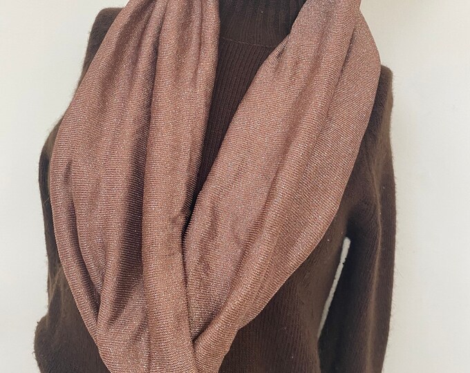 Rose Gold and Silver Glitter Infinity Scarf. Sparkly Circle Scarves. Tea Rose and Knit Infiniti Loop Scarves.