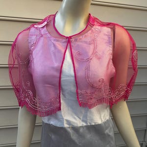 Elegant Fuchsia and Silver Mesh Lace Cape. Glittery Hot Pink Wedding Shrug. Fancy Bridal Cape. Women&#39;s Formal Covers.