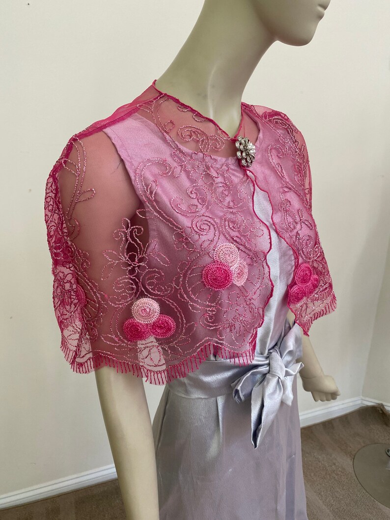 Fancy Bridal Cape Elegant Fuchsia and Silver Lace Cape Custom Sizes Available. Glittery Hot Pink Wedding Shrug Women/'s Formal Covers