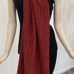 Extra Long Red and Sparkly Black Boucle Knit Wrap Scarf. Holiday Red Knit Rectangular Scarf. Warm Throw Scarves. Holiday Gift for Women.