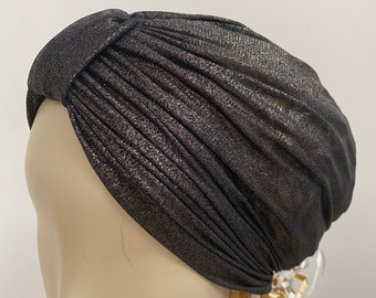 Antique Gold Lightweight Turban Hat. Elegant Turban in Gold Mesh Evening Fabric. Women's Fancy Turbans. One Standard Size.