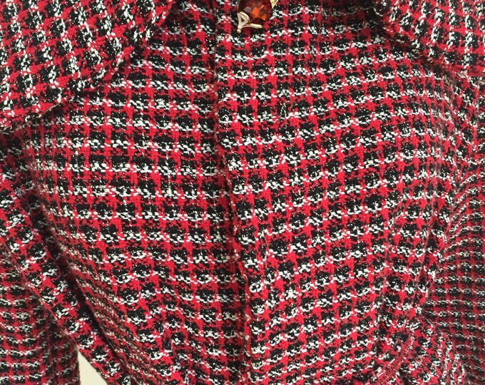 Red Knit Dress Coat for Fall. Long Sleeve Coat with Shawl Collar. Sparkly Silver Accent.