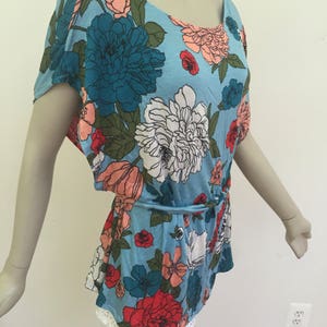 Vibrant Floral Tank Top. Cotton Jersey Beach Dress. Summer Tunic. Bathing Suit Cover up.