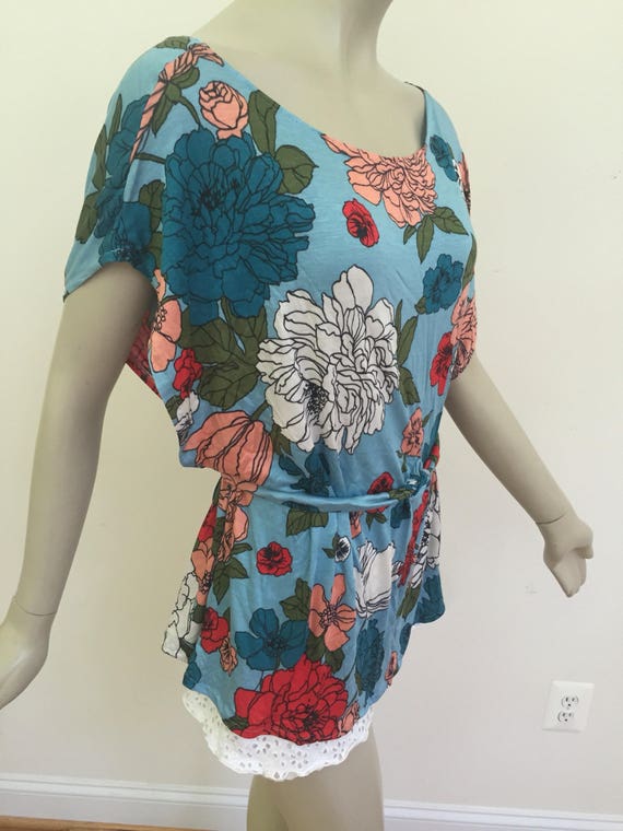 Vibrant Floral Tank Top. Cotton Jersey Beach Dress. Summer Tunic. Bathing Suit Cover up.