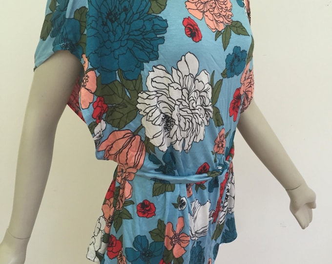 Vibrant Floral Tank Top. Cotton Jersey Beach Dress. Summer Tunic. Bathing Suit Cover up.