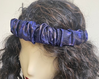 Royal Purple Satin Headband. Stylish Hair Bands in Fashion Colors. Convertible Handmade Hair Scrunchies and Wristbands. One Size.