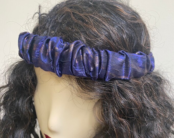 Royal Purple Satin Headband. Stylish Hair Bands in Fashion Colors. Convertible Handmade Hair Scrunchies and Wristbands. One Size.
