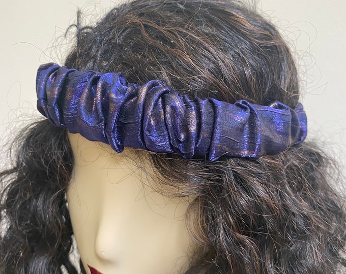 Royal Purple Satin Headband. Stylish Hair Bands in Fashion Colors. Convertible Handmade Hair Scrunchies and Wristbands. One Size.