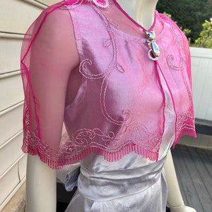 Elegant Fuchsia and Silver Lace Cape. Glittery Hot Pink Wedding Shrug. Fancy Bridal Cape. Women&#39;s Formal Covers. Custom Sizes Available.