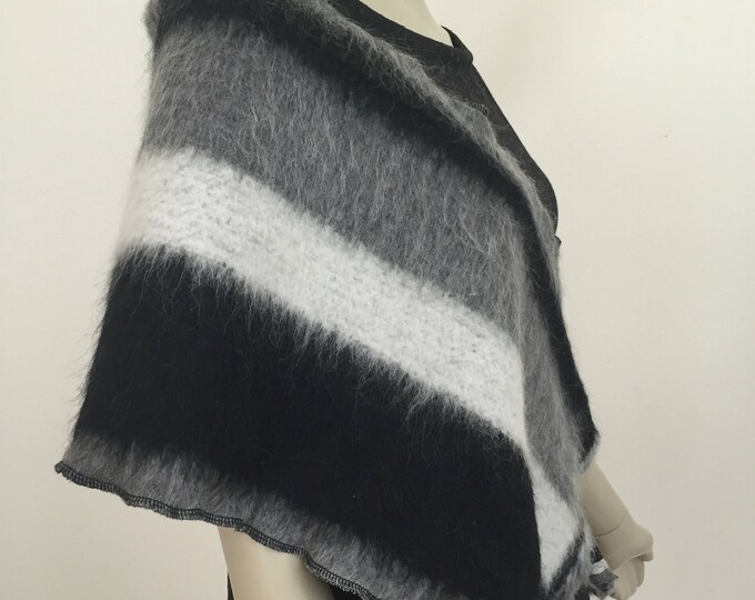 Reversible Wool Women's Scarf. Black and White Stripe Wool Wrap. Fall and Winter Gifts for Women.