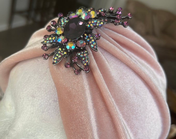 Woman's Blush Pink Velvet Turban Hat. Elegant Turban in Soft Stretch Fit Velvet. Tea Rose Velvet Turban. Seamless Back Style.