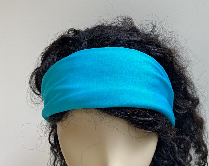 Radiant Turquoise Lycra Turband. Stylish Hair Bands in Fashion Colors. Multi-use, Handmade Hair Scrunchies and Wristbands. One Size.