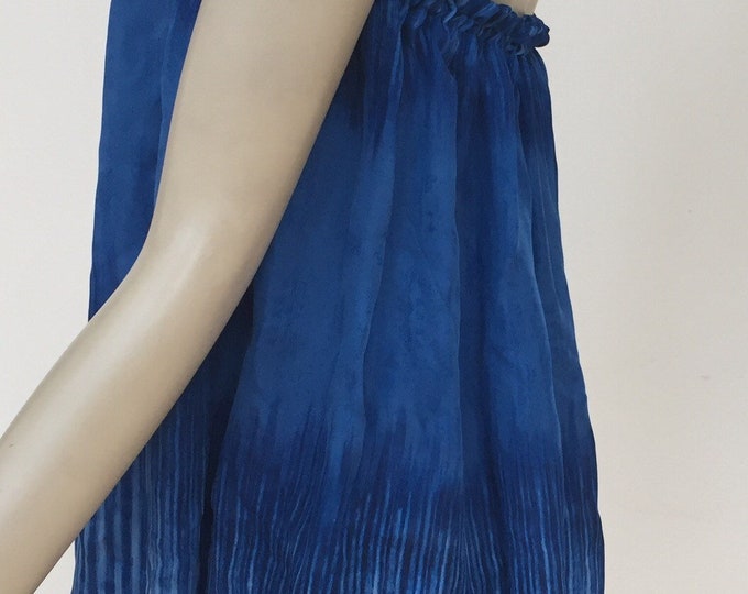 Cobalt Blue Printed Silk Summer Dress. Silk Halter Tank Dress. Tie-dye Flared Sun Dress. Silk Tank Top.