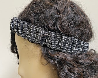 Black and Silver Foil Head Band. Multi-use Handmade Hair Scrunchies and Wristbands. Floral Scuba Hair Band. One Standard Size.