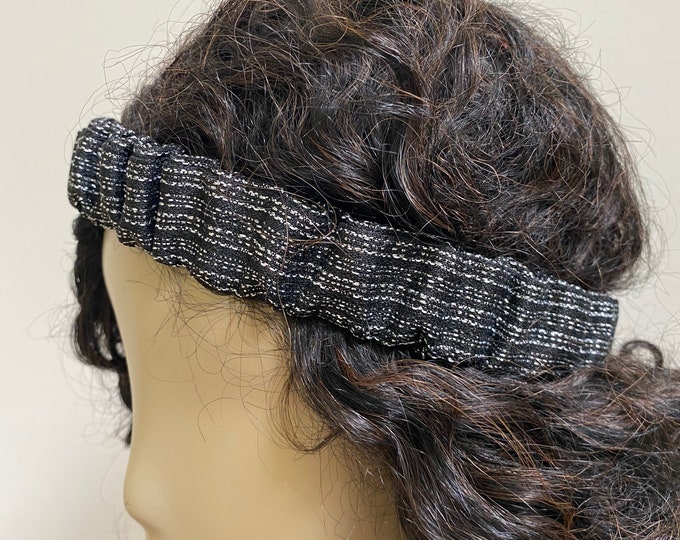 Black and Silver Foil Head Band. Multi-use Handmade Hair Scrunchies and Wristbands. Floral Scuba Hair Band. One Standard Size.