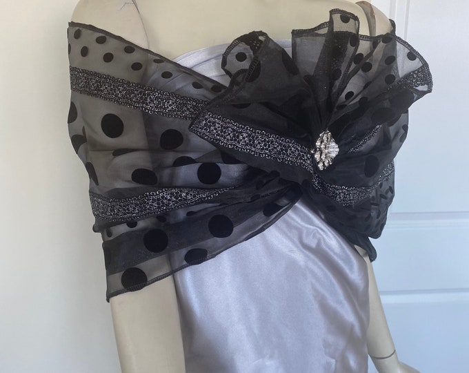 Black Multi Flocking Organdy Scarf. Women's Semi Sheer Stripe Wrap Scarves. Elegant Shawl. Gifts for Her.