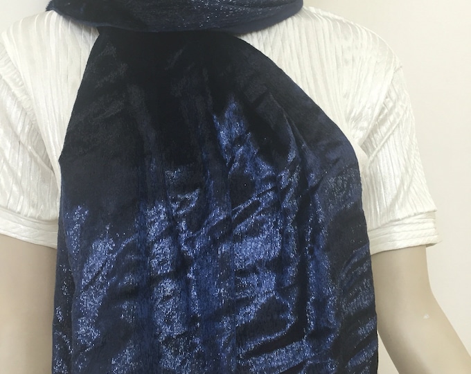 Navy Blue Lurex Scarf. Women's Elegant Evening Scarves. Iridescent Glittery Wraps. Formal Sparkly Scarves. Gifts for Her.