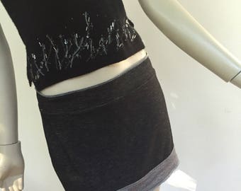 Black and Gray Denim Mini Skirt. Stretch Denim Casual Skirt.