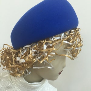 Royal Blue Merino Wool Felt Pillbox Hat. Women&#39;s Chic Bright Blue Perch Hat. Trendy and Formal Hats. Fancy Church Hats.