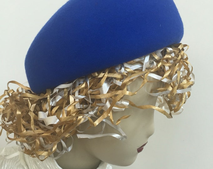 Royal Blue Merino Wool Felt Pillbox Hat. Women's Chic Bright Blue Perch Hat. Trendy and Formal Hats. Fancy Church Hats.