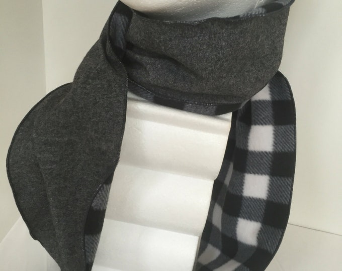 Gentleman's Grey Stretch Wool Scarf with Check Fleece Lining. Double-sided. Italian Wool Scarf. Men's Traditional Scarves. Gifts for Him.