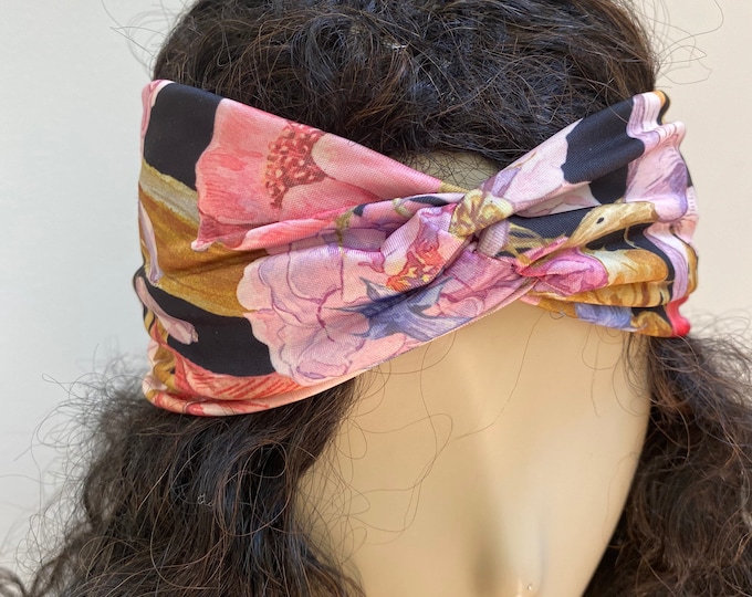 Floral Digital Print Lycra Turband. Stylish Hair Bands in Fashion Colors. Convertible Handmade Hair Scrunchies and Wristbands. One Size.