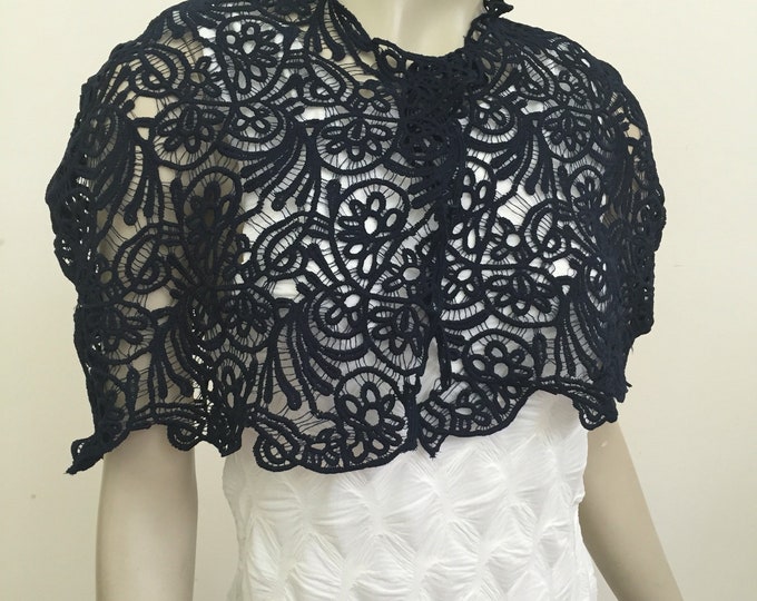 Navy Blue Guipure-type Lace Cape. Fancy Floral Lace Cape. Elegant Covers. Available in sizes S, M, L (4-8).