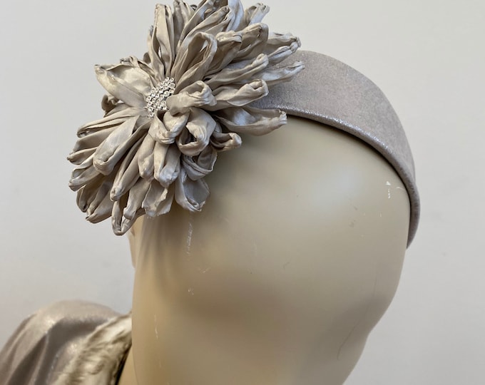Silver Faux Suede Headband with Sunflower. Floral Fascinator. Women's Fashion Headpiece. Stylish Handmade Hair Band.