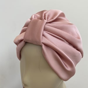 Luxurious Blush Pink Satin Turban Hat. Elegant Turban in Stretch Satin. Women&#39;s Pink Turban. Wear With or Without Hair. One Standard Size.