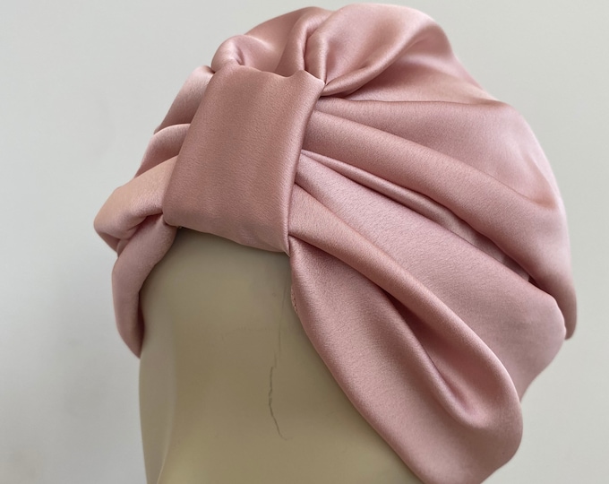 Luxurious Blush Pink Satin Turban Hat. Elegant Turban in Stretch Satin. Women's Pink Turban. Wear With or Without Hair. One Standard Size.