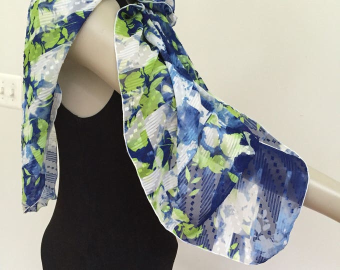 Blue Green White Swiss Dots Scarf. Women's Floral Voile Scarves. Lightweight Elegant Scarf. Spring and Summer Wraps. Gifts for Her