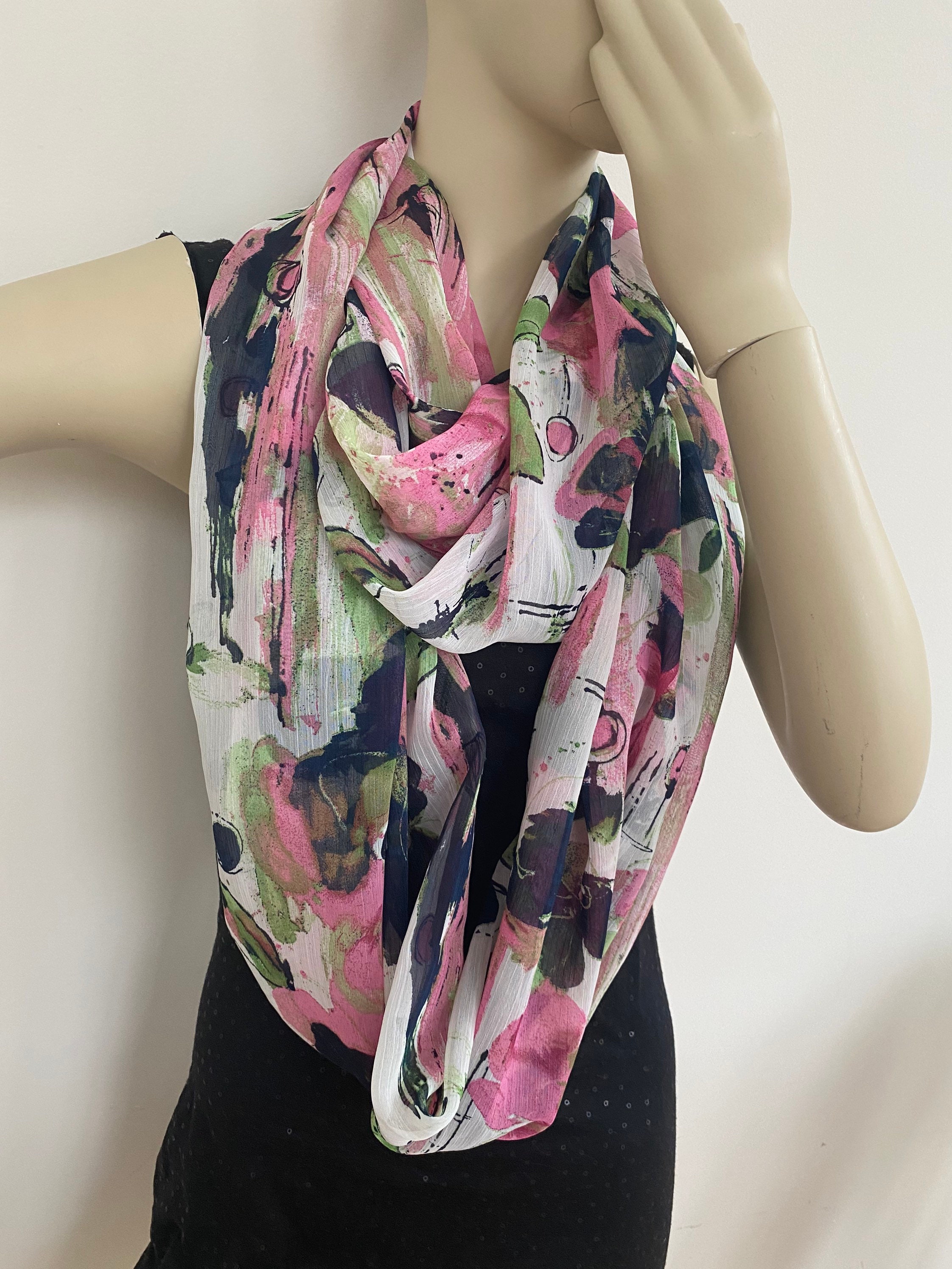 Free Cherry Blossom Pink Asymmetrical Hem Butterfly Coverup Scarf with Accents
