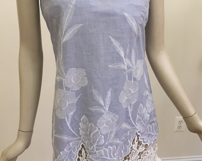 Lavender Floral Cotton Blend Lace A-Line Summer Dress. Blue and White Lace Sleeveless Summer Dress. Wedding Guest Dress.