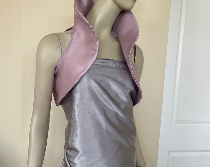 Lilac Sleeveless Satin Cape. Fancy Bridal Cape. Women's Formal Covers. Size 8 (L).