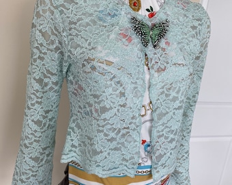 Mint Green Floral Lace Jacket.